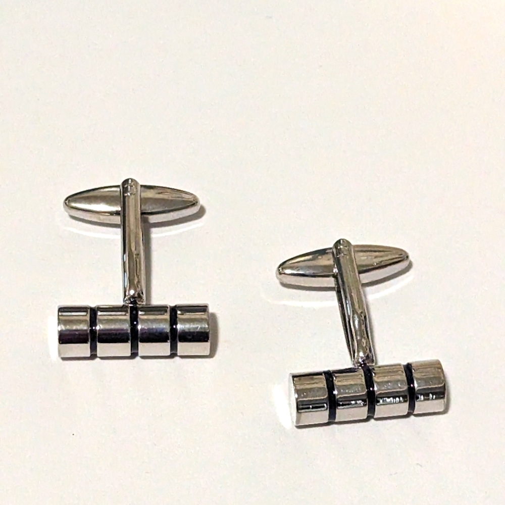 Silver and Black Power Bar Cufflinks